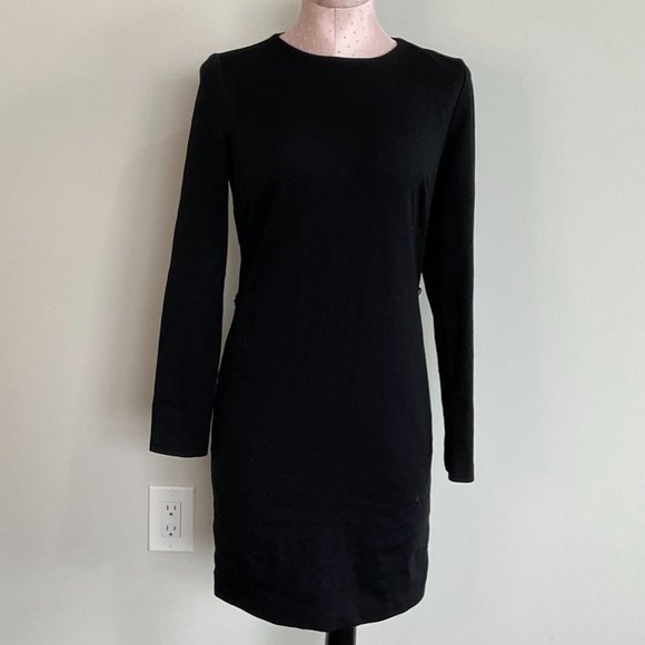 Michael Kors Womens Long Sleeve Shift Dress Crew Neck Back Zip Size XS Black - Picture 2 of 3